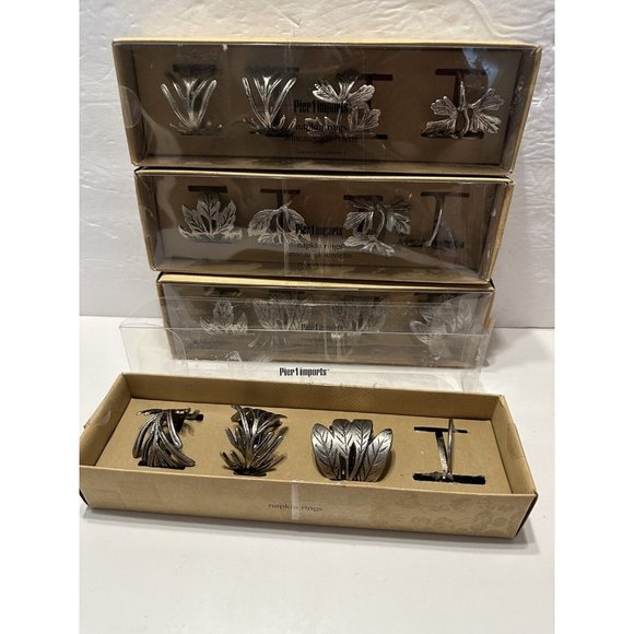 16 Pier One Metal Silver Napkin Rings Holders Boho Leaves BranchesDinner Party